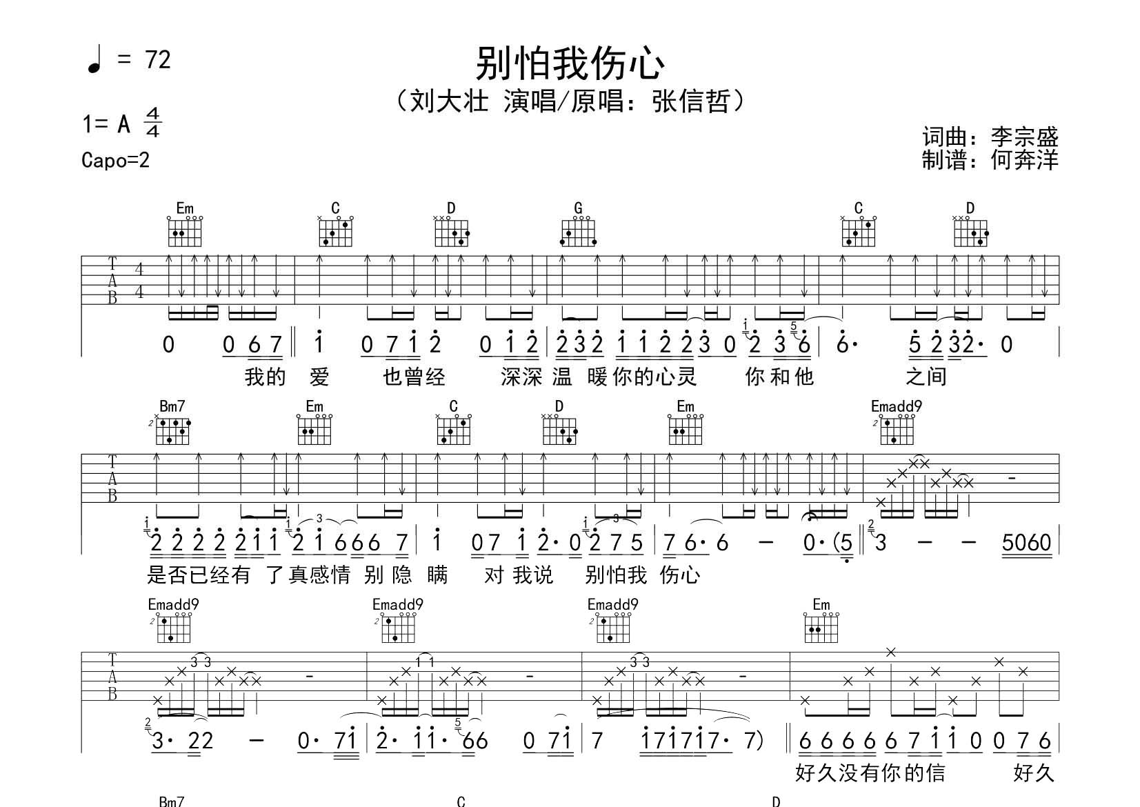 别怕我伤心吉他谱-1