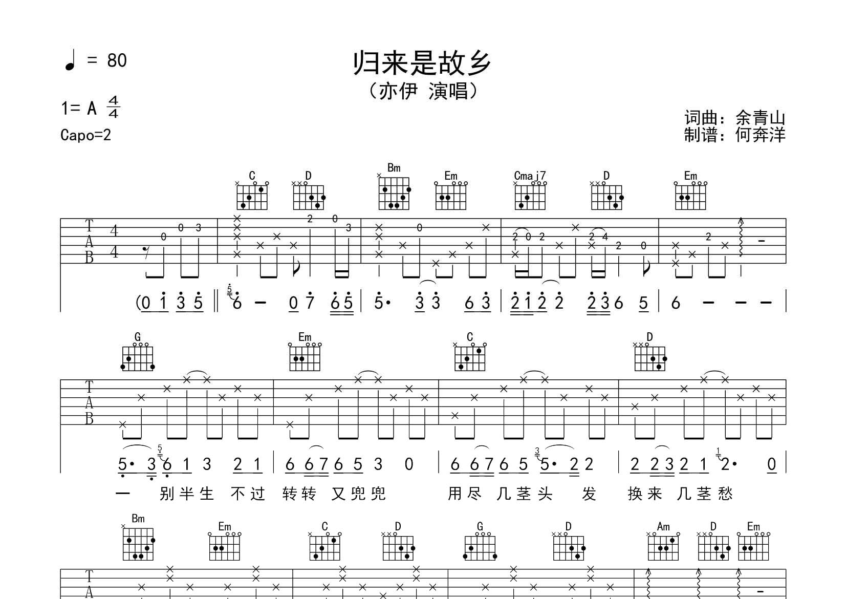 归来是故乡吉他谱-1