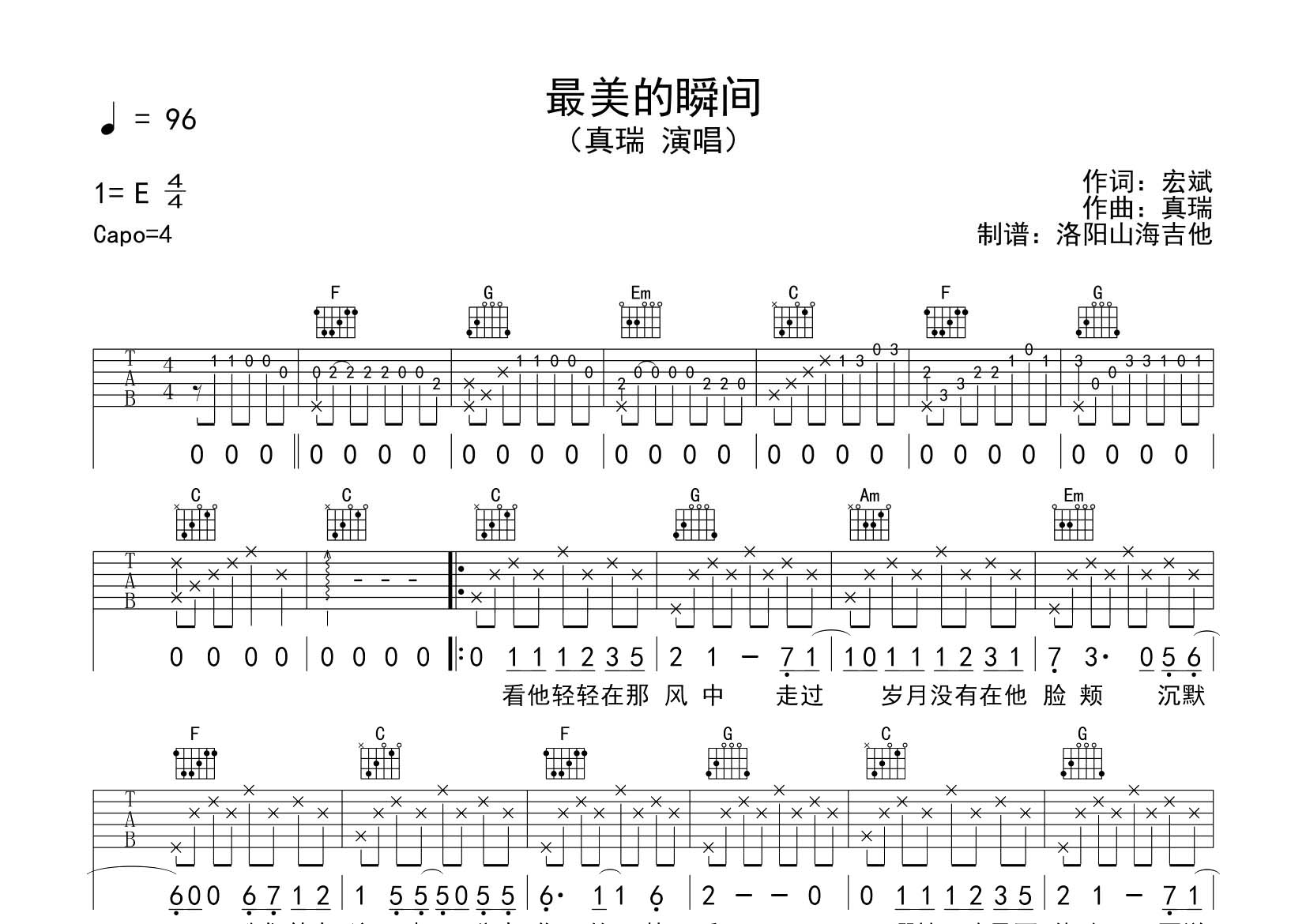 最美的瞬间吉他谱-1