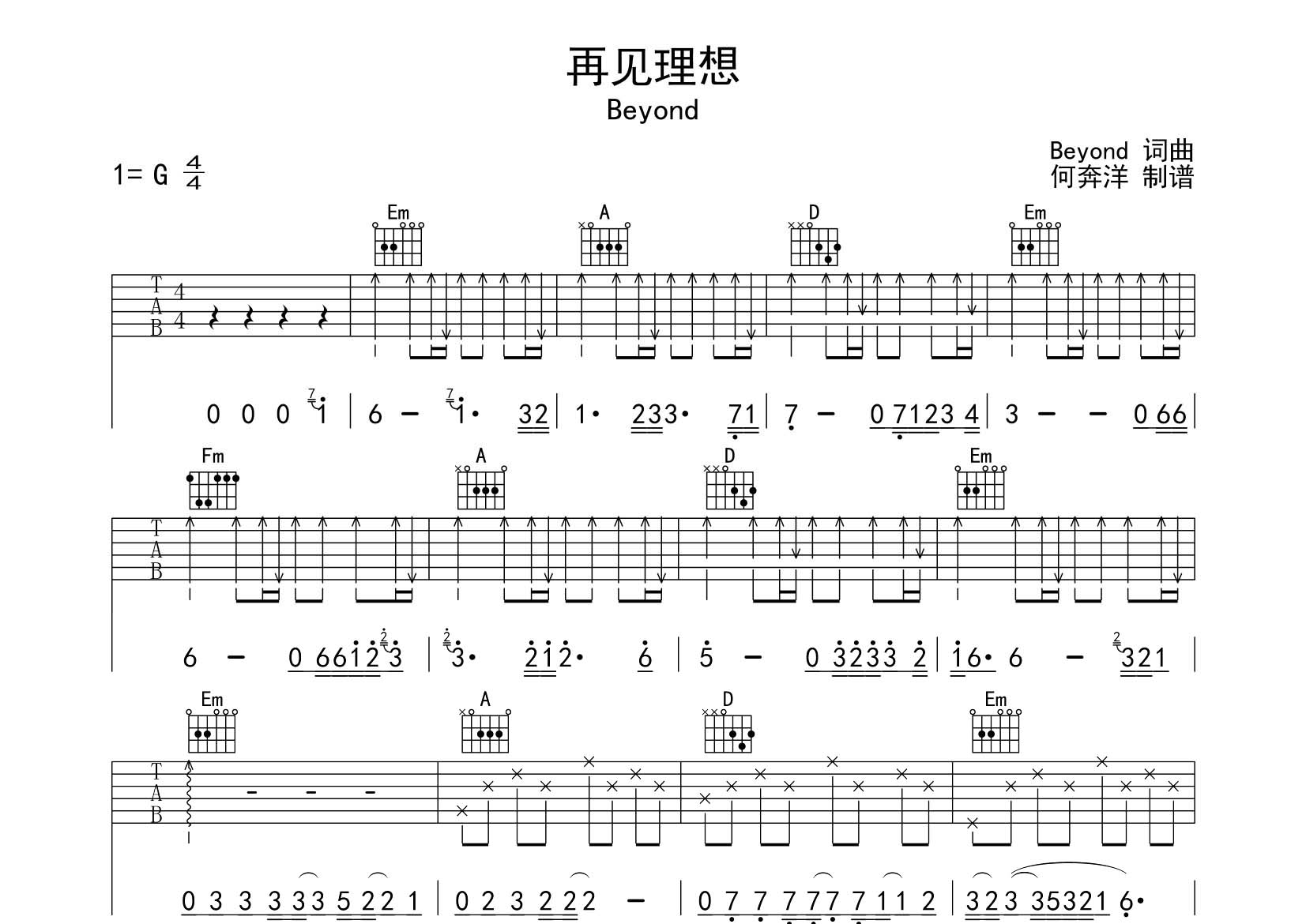 再见理想吉他谱-1