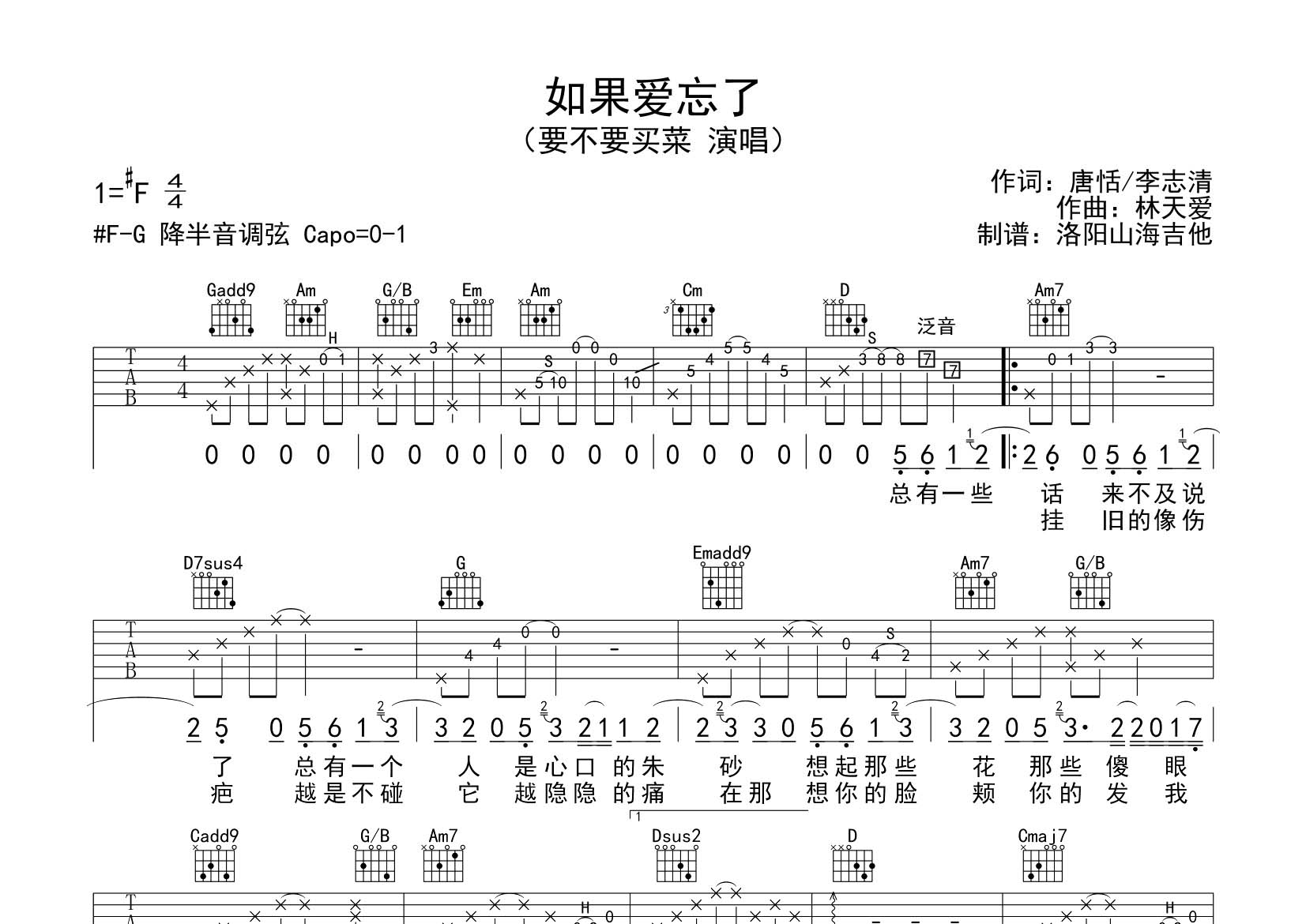 如果爱忘了吉他谱-1