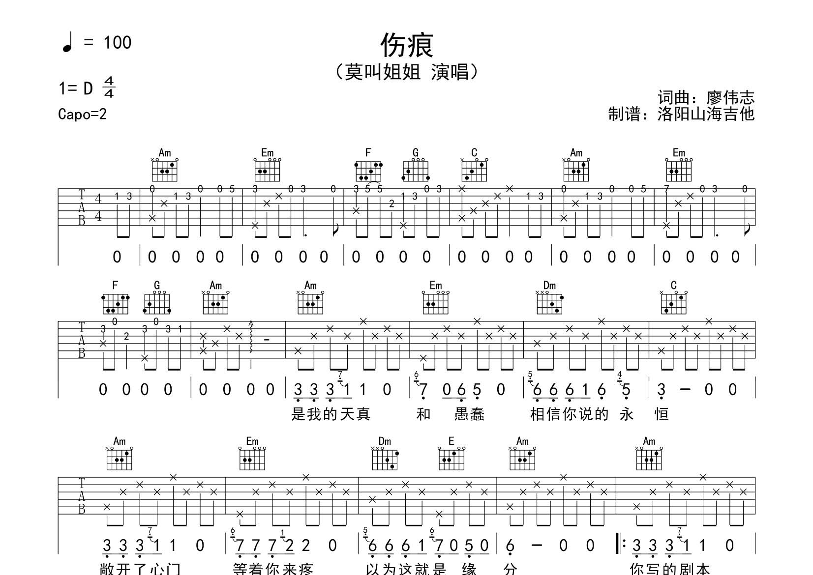 伤痕吉他谱-1