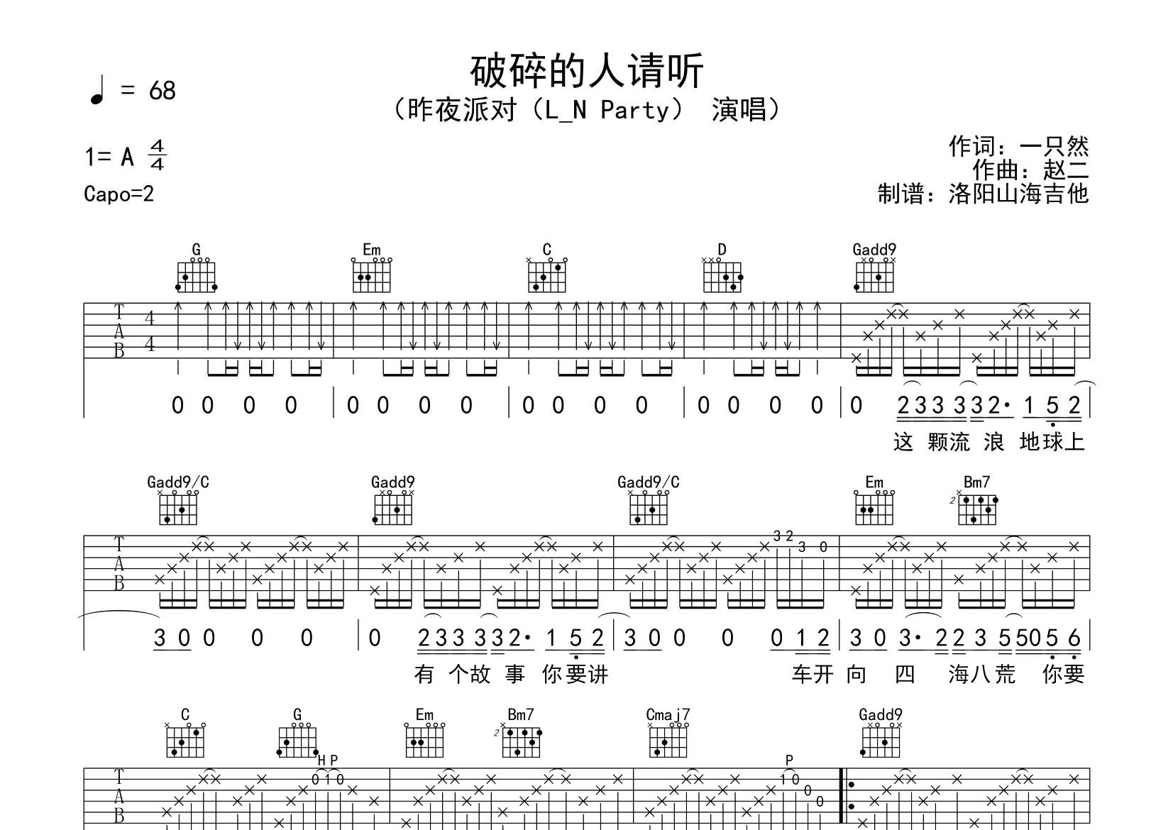 破碎的人请听吉他谱-1