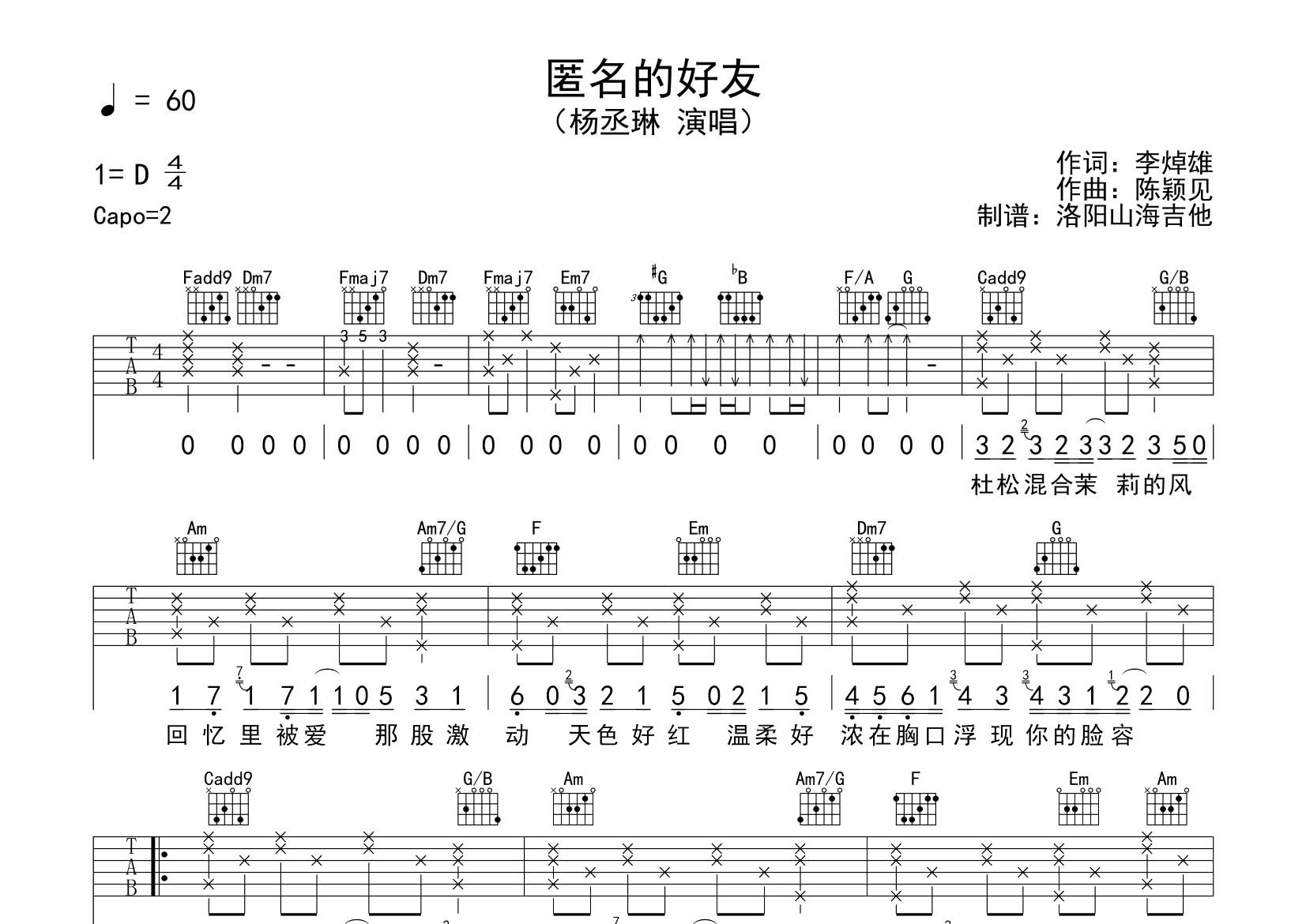 匿名的好友吉他谱-1