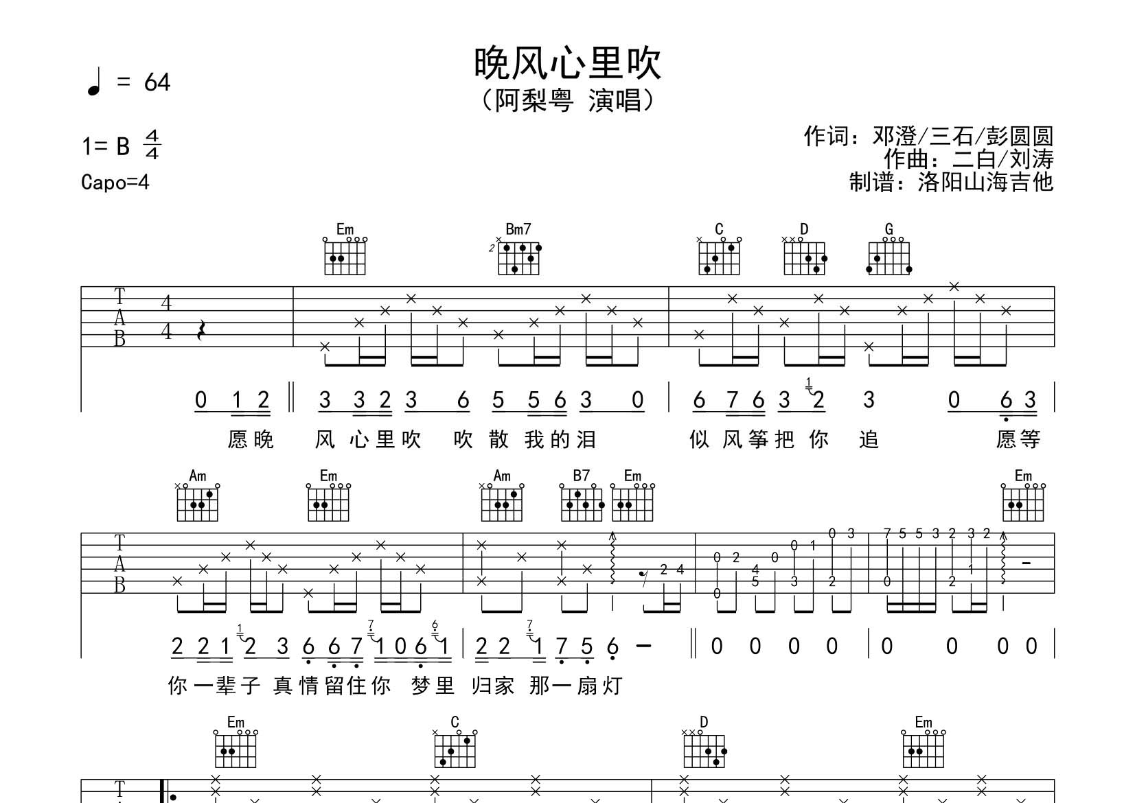 晚风心里吹吉他谱-1