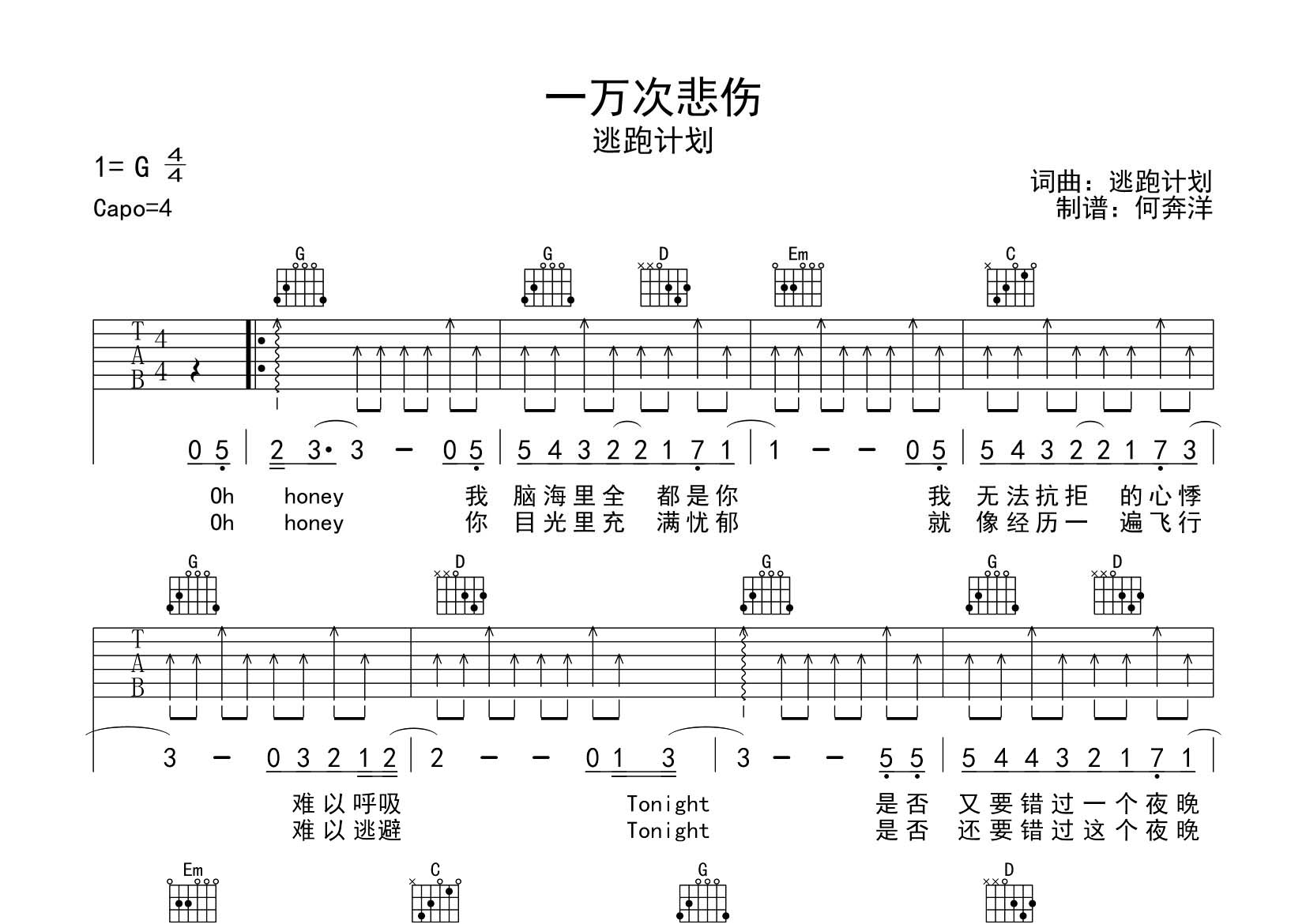一万次悲伤吉他谱-1