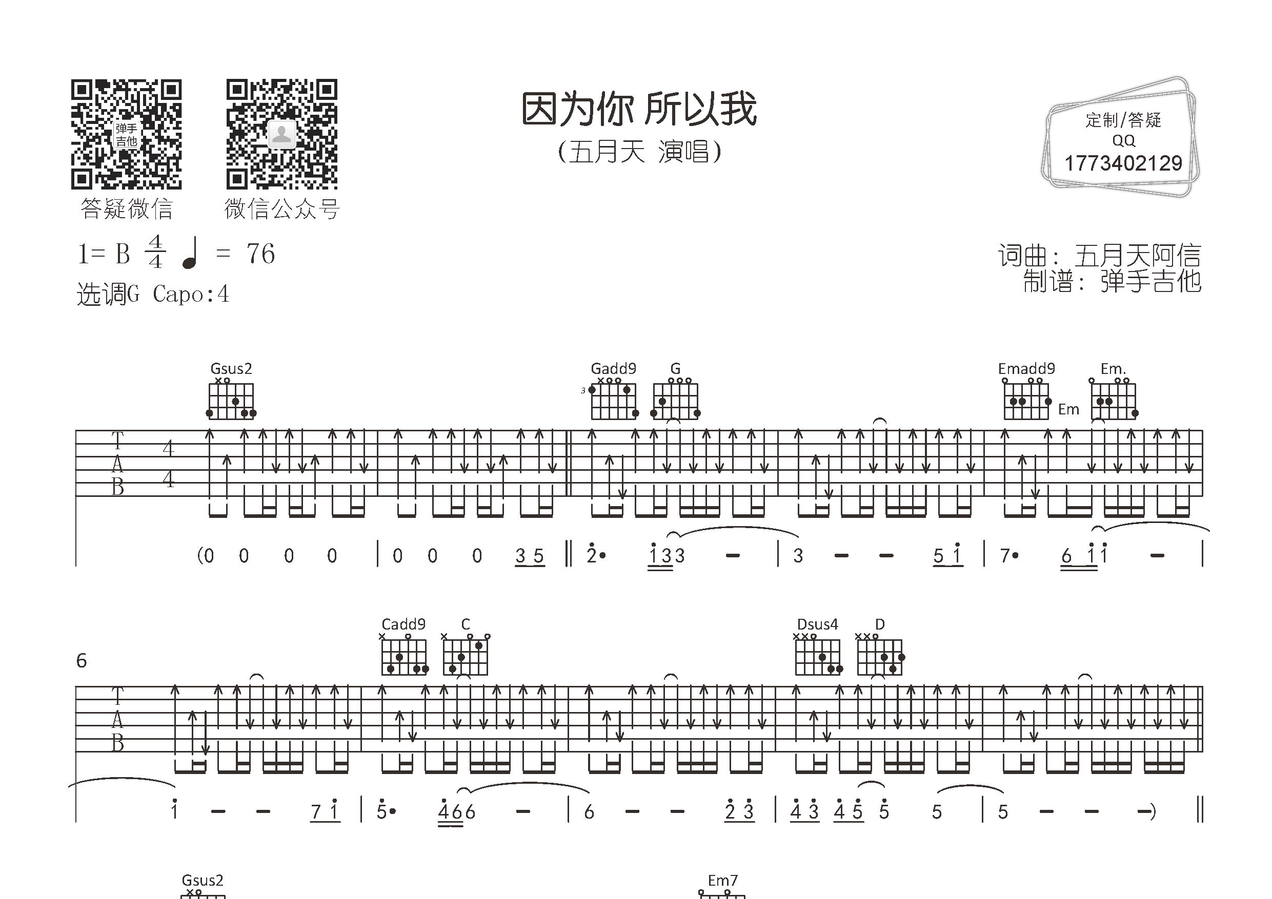 因为你所以我吉他谱-1