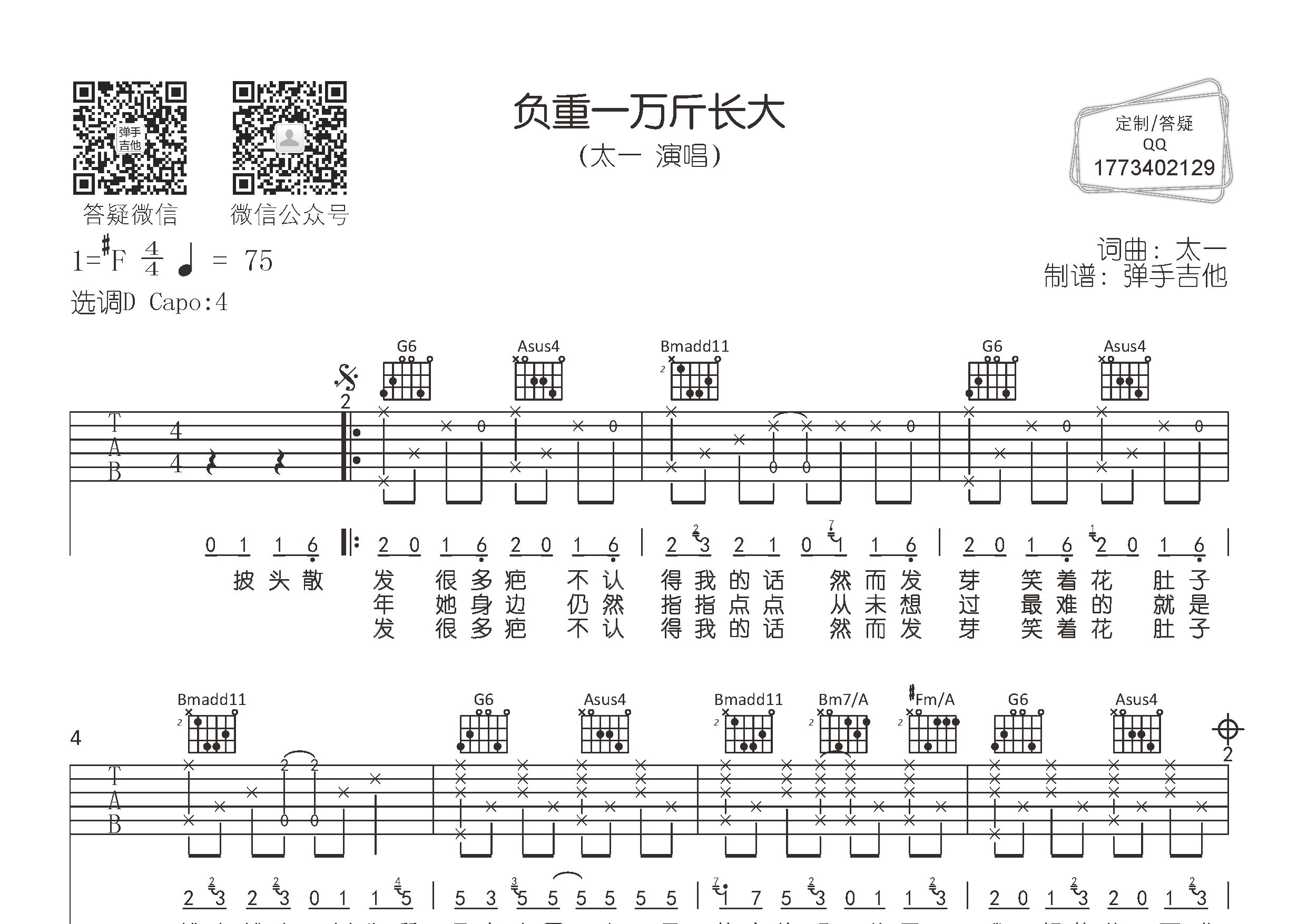 负重一万斤长大吉他谱-1