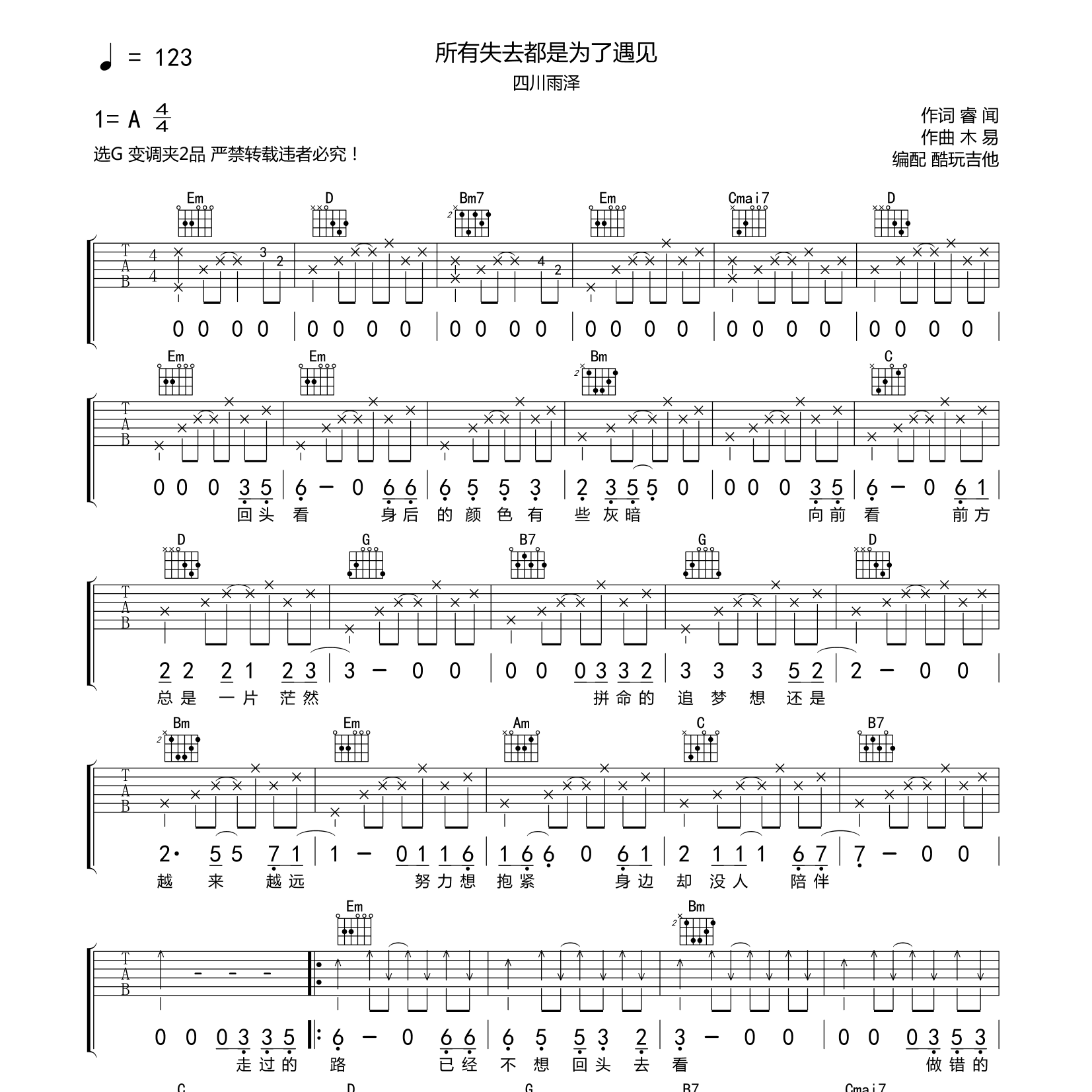 所有失去都是为了遇见吉他谱-1