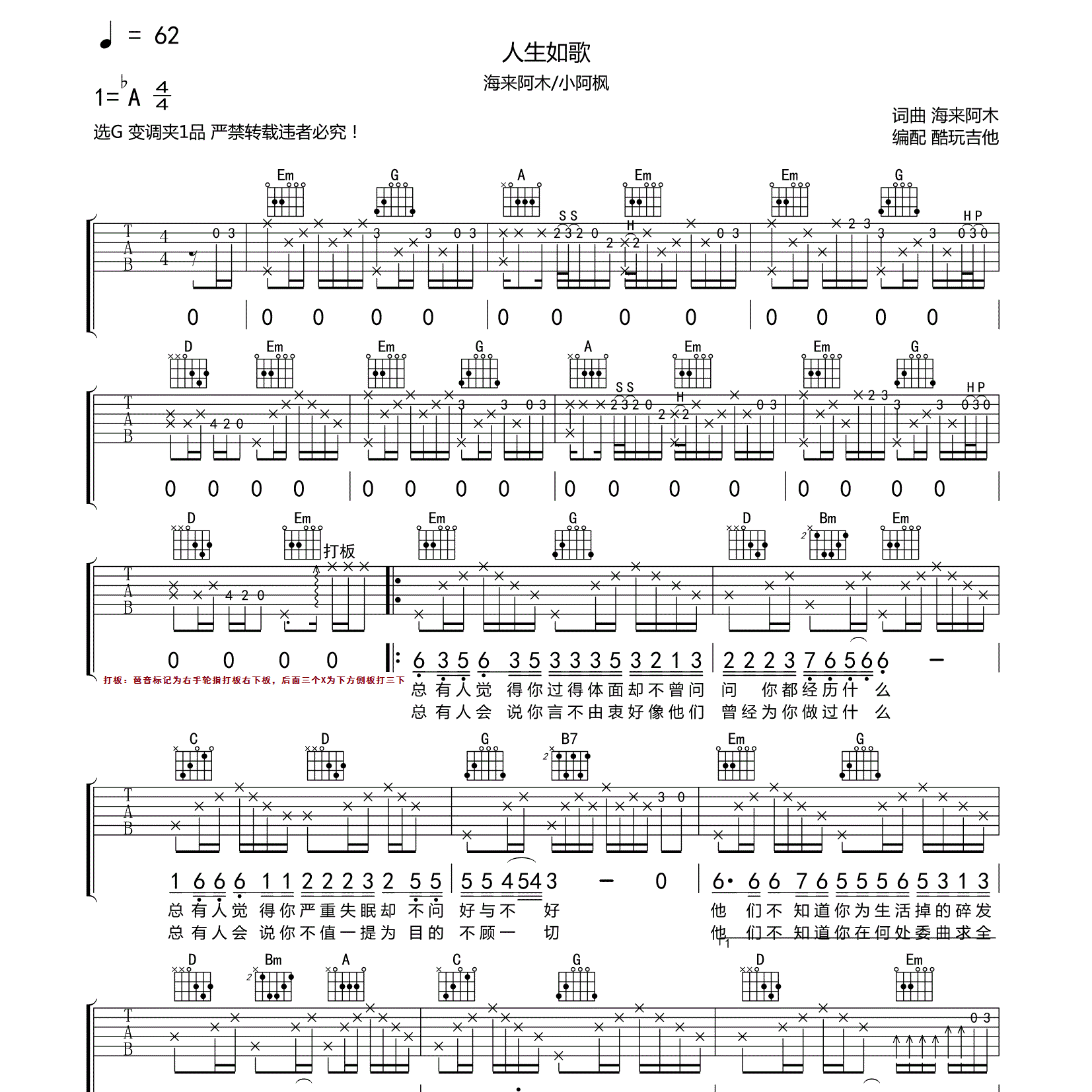 人生如歌吉他谱-1