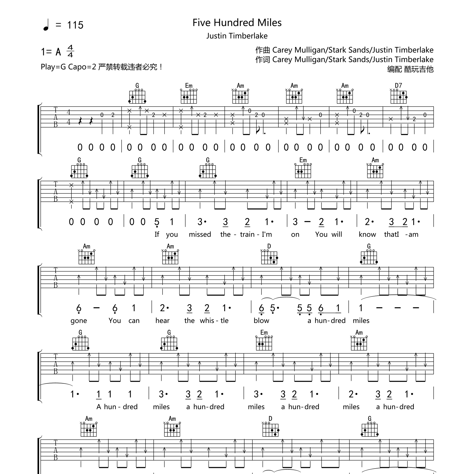 Five Hundred Miles（500英里）吉他谱-1