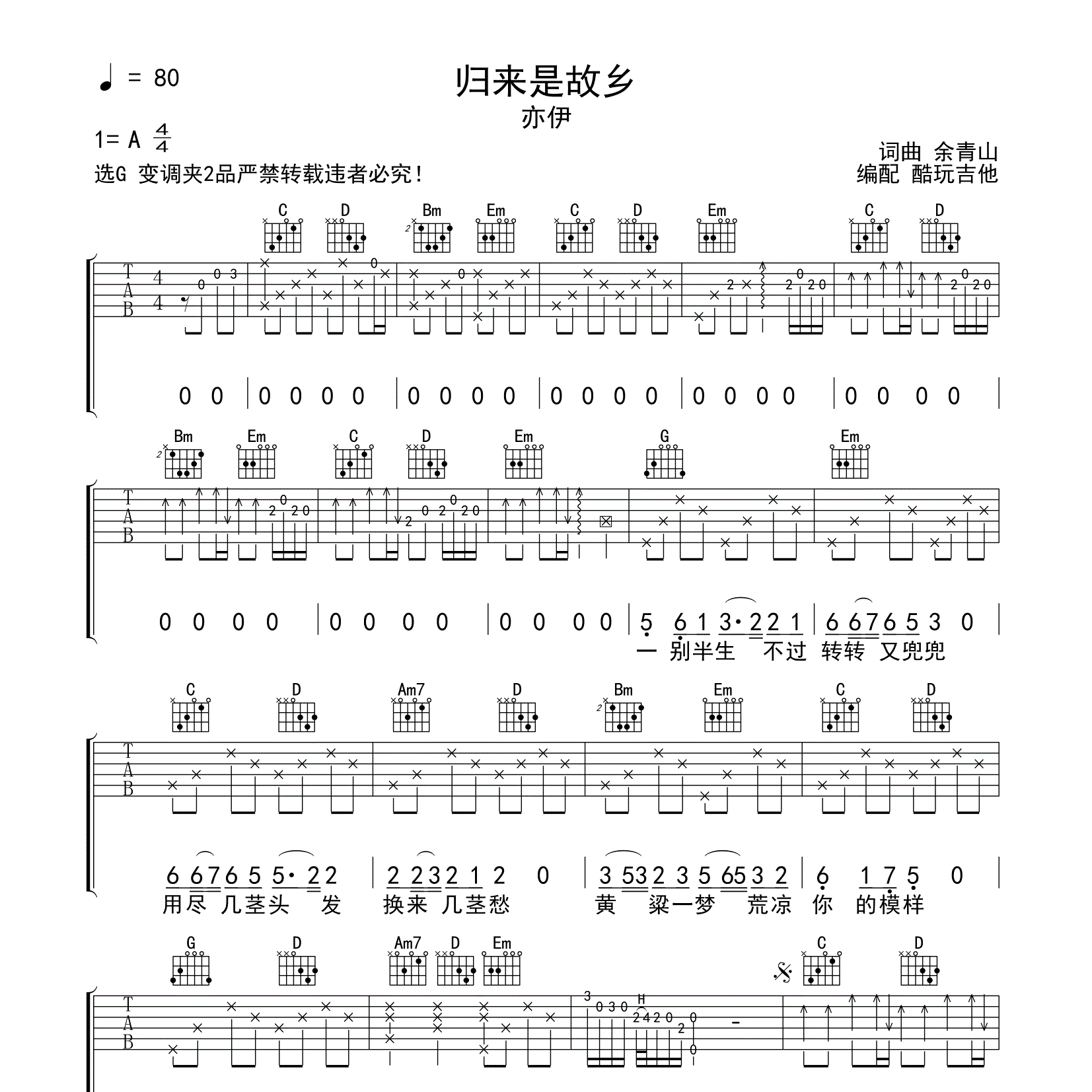 归来是故乡吉他谱-1