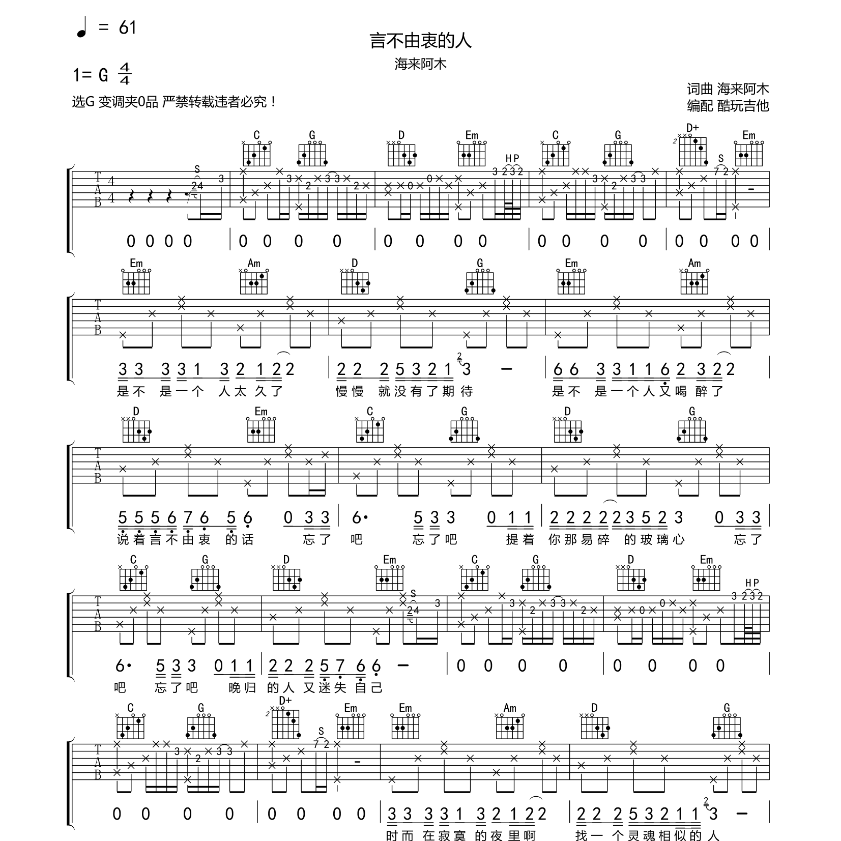 言不由衷的人吉他谱-1