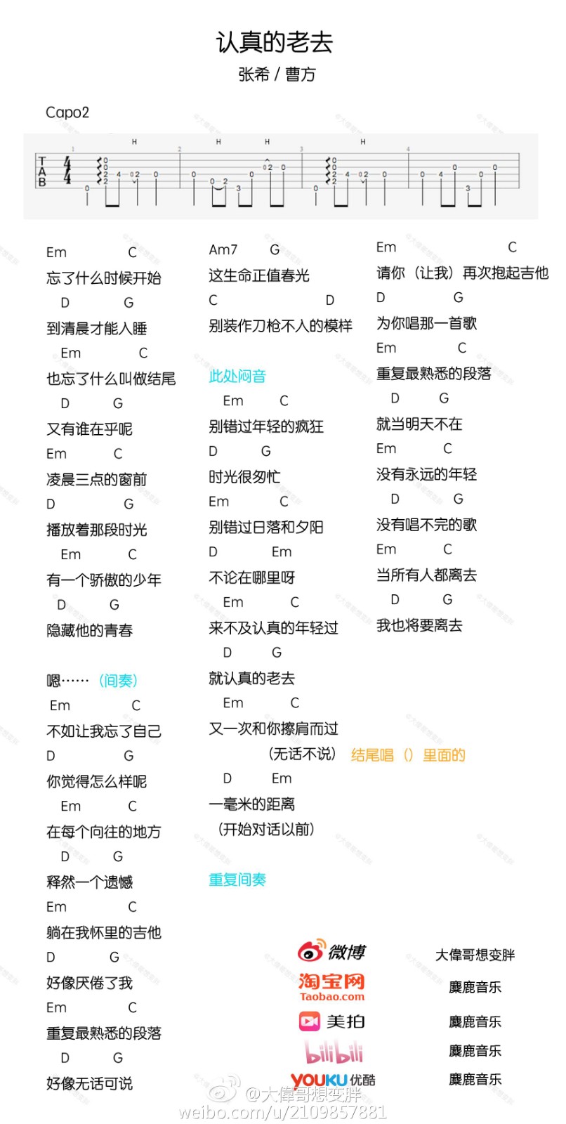 认真的老去吉他谱
