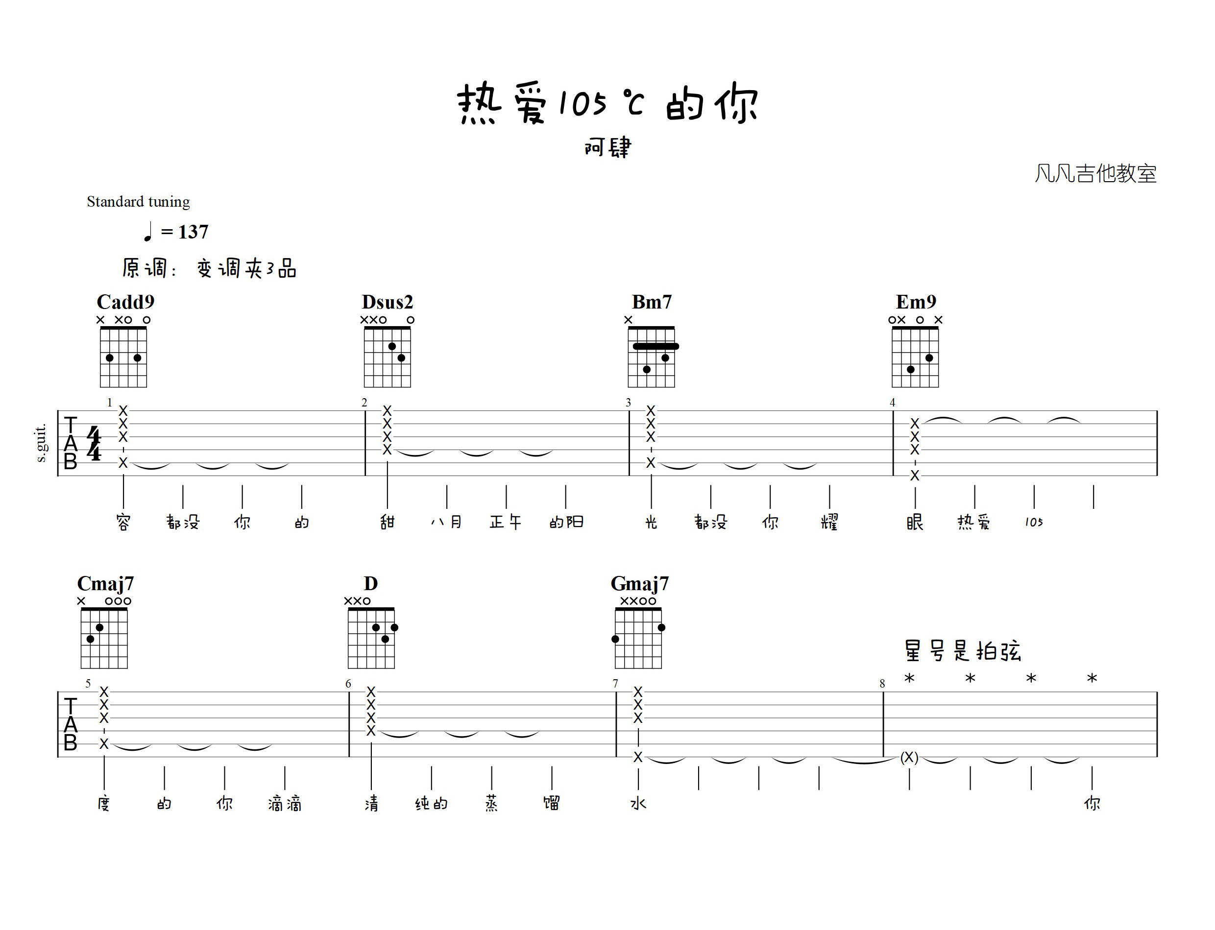 热爱105℃的你吉他谱-1