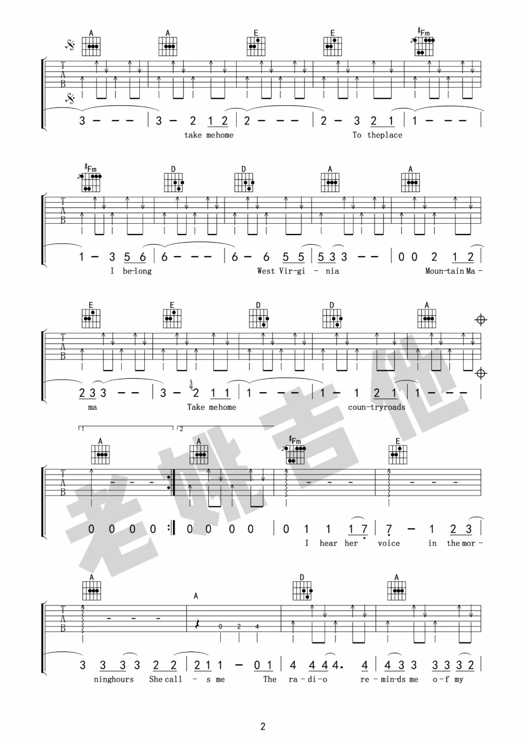 Take Me Home Country Roads吉他谱-2