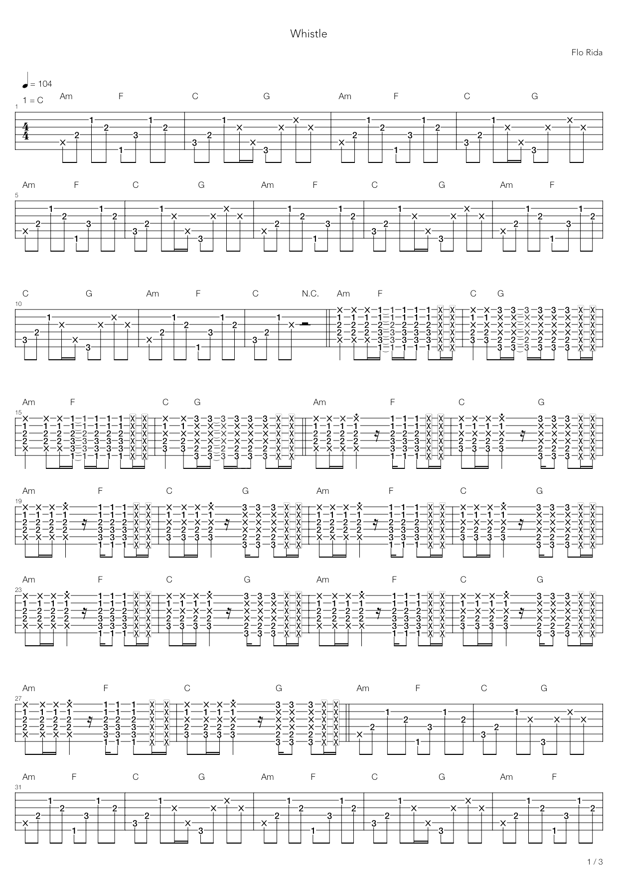 whistle吉他谱-1