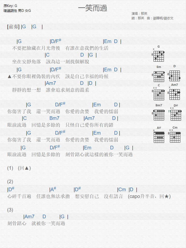 一笑而过吉他谱