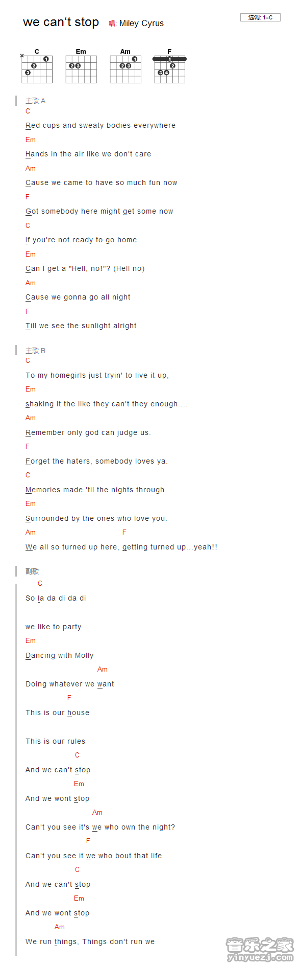 we can't stop吉他谱