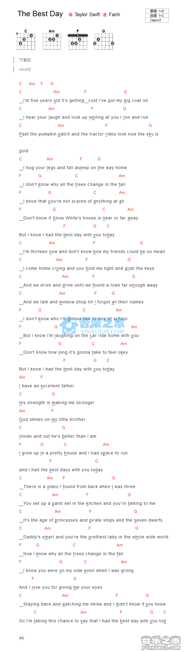 The Best Day吉他谱