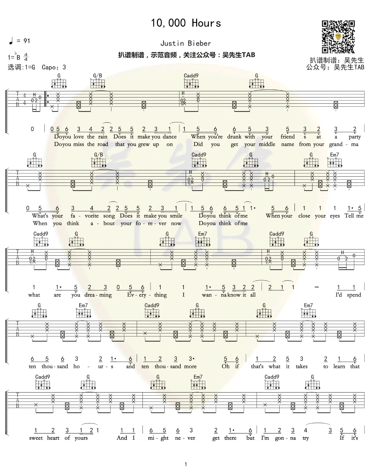 10000 Hours吉他谱-1