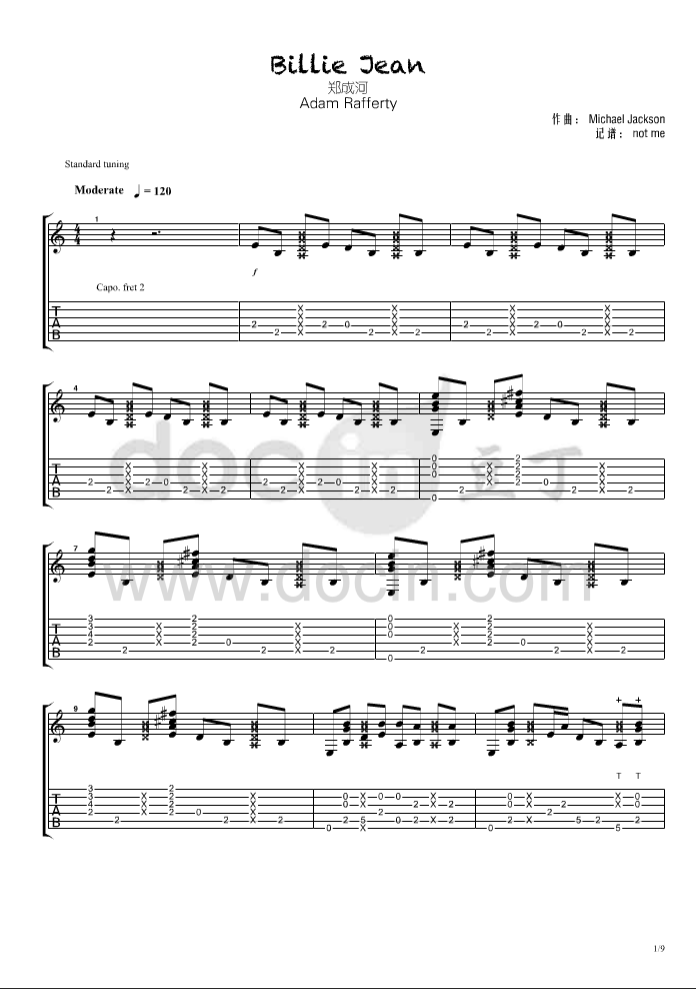 billie jean吉他谱-1