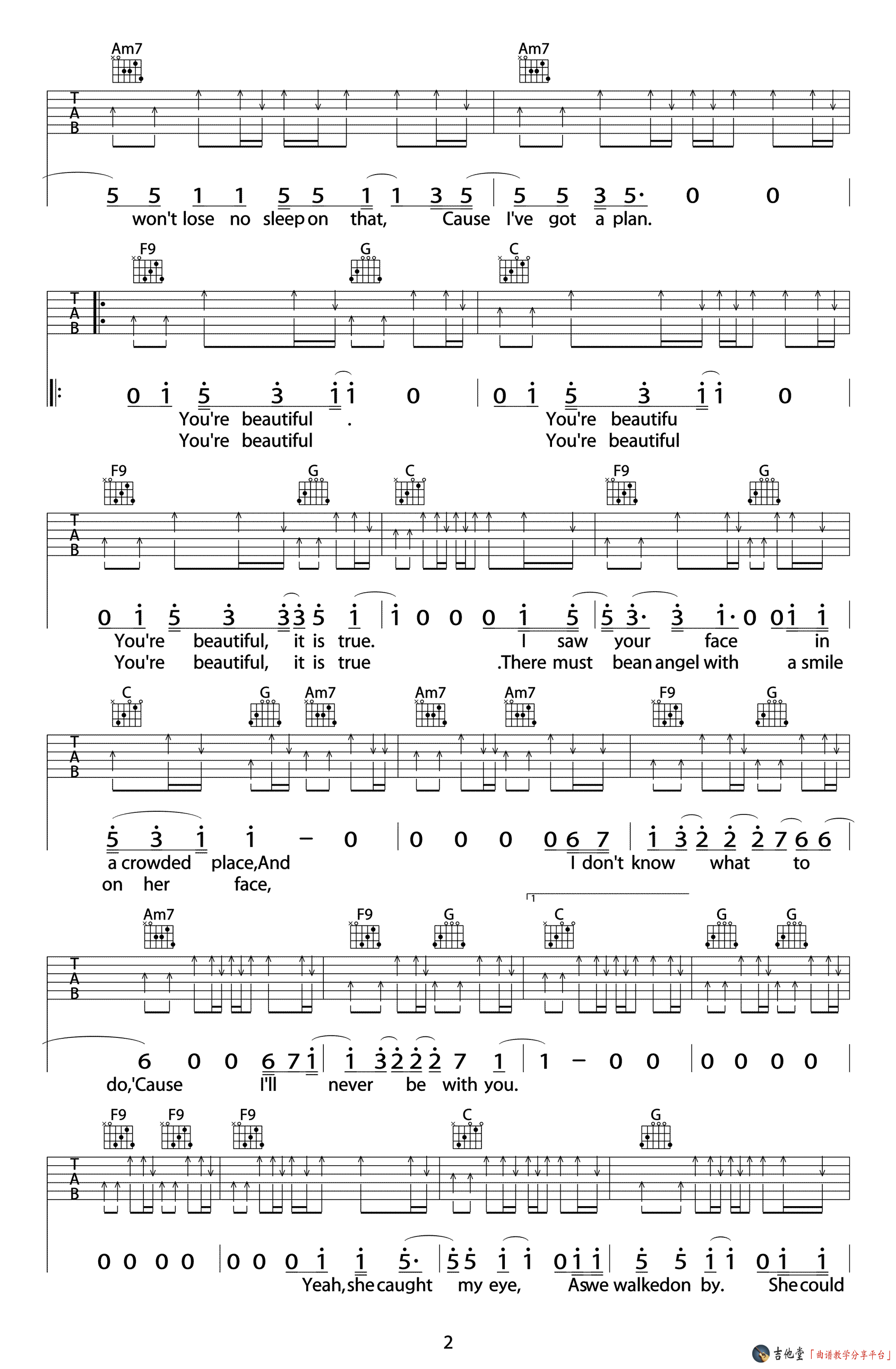 you'beautiful吉他谱-2