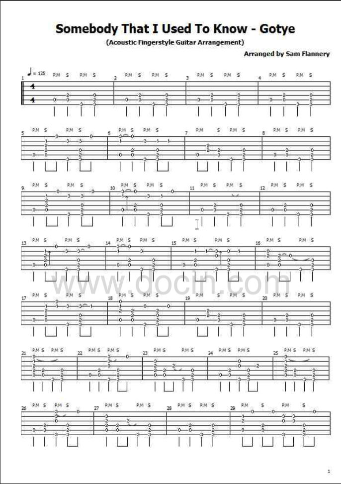 Somebody that I used to know吉他谱-1
