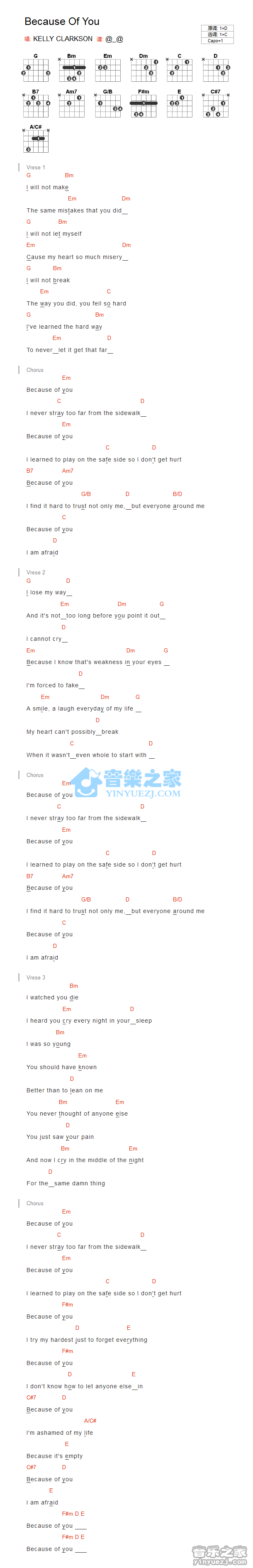 Because Of You吉他谱