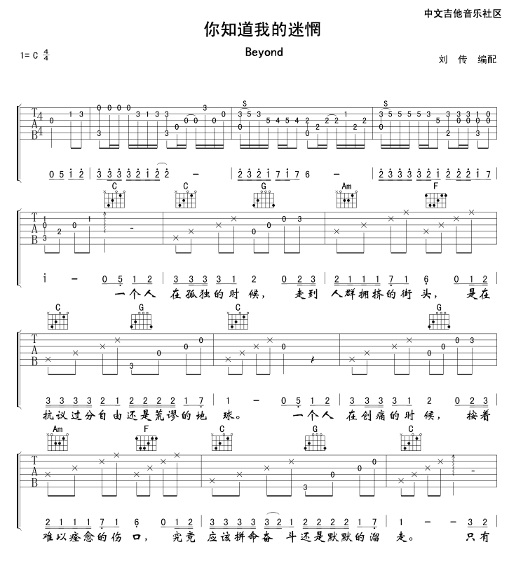 你知道我的迷惘吉他谱-1