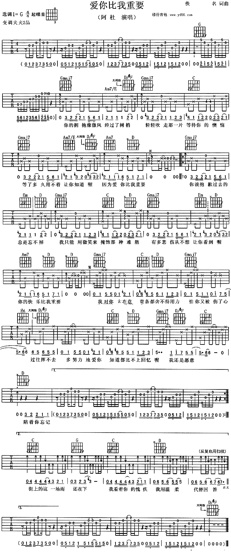 爱你比我重要吉他谱