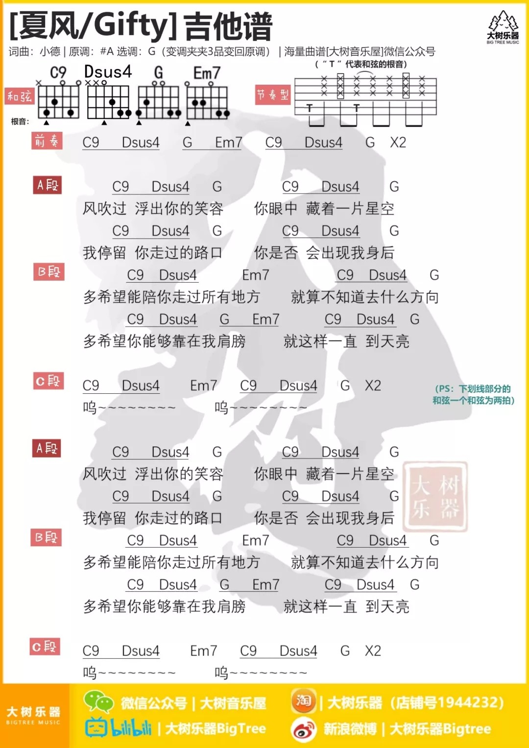 夏风吉他谱
