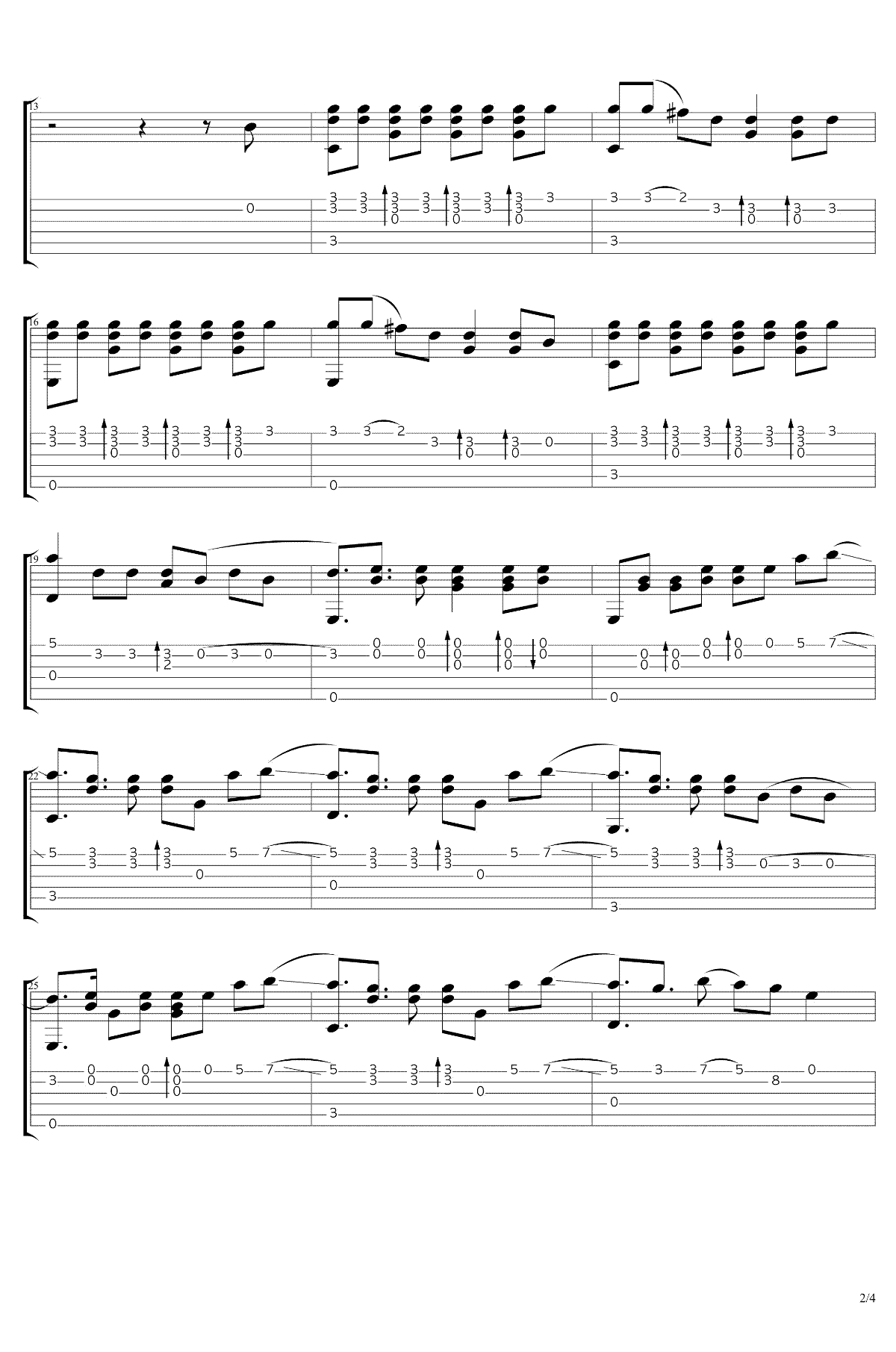 未闻花名指弹谱d调六线谱吉他吧编配未闻花名