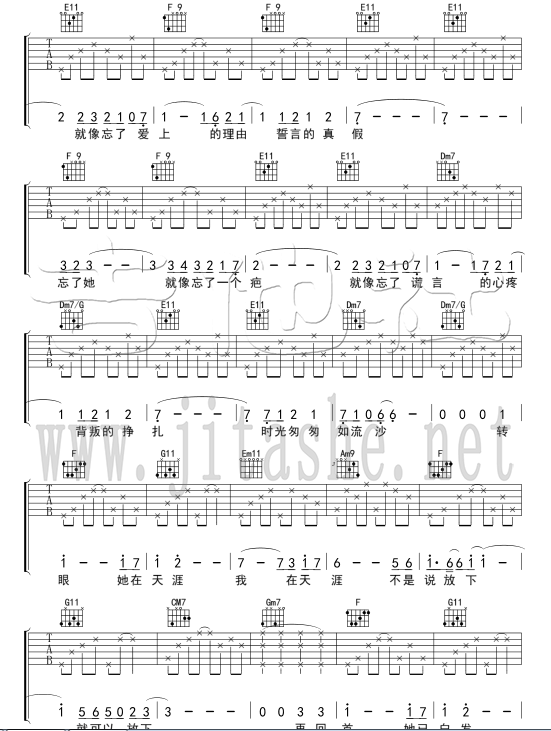 忘了他吉他谱c调六线谱吉他社编配帕尔哈提