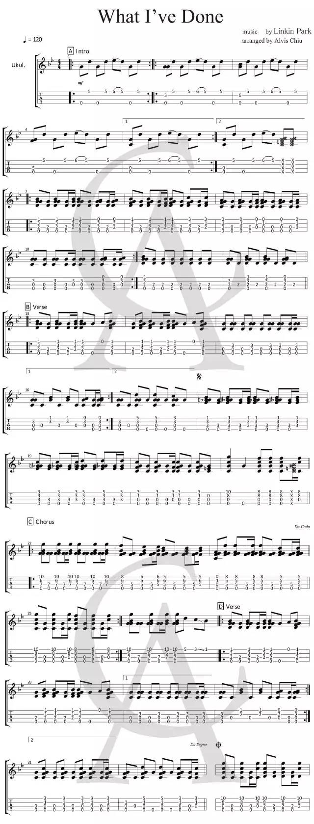 What I`ve Done尤克里里谱