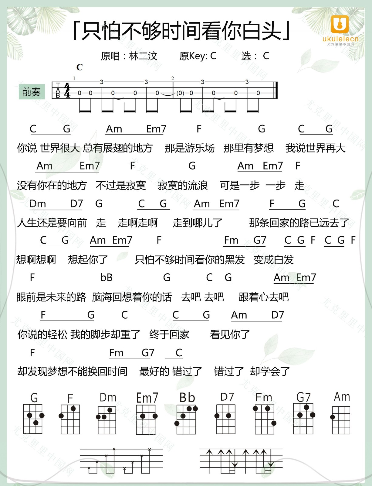 只怕不够时间看你白头尤克里里谱