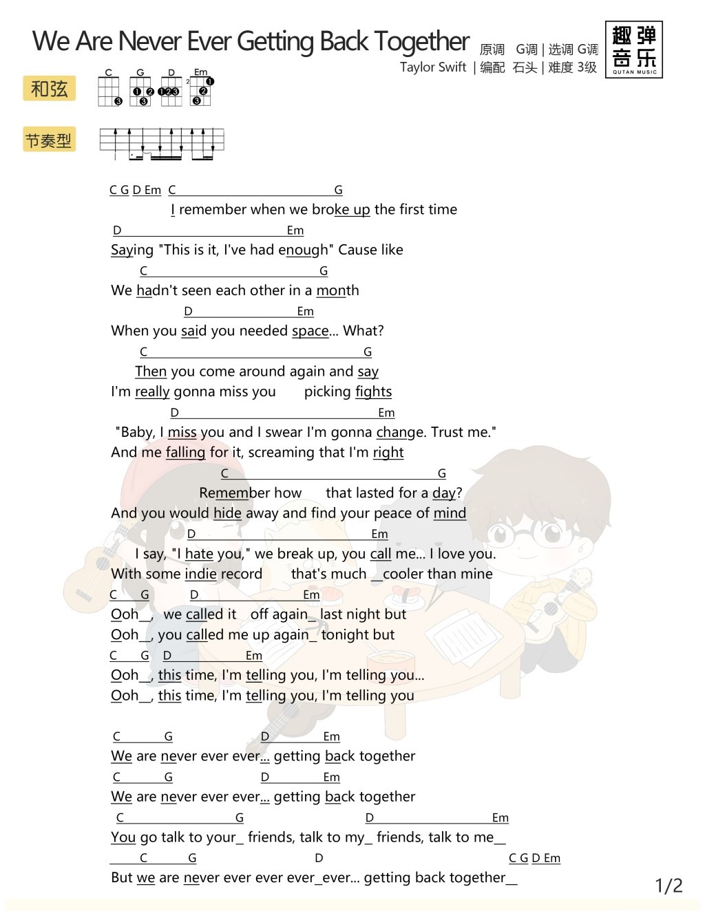 We Are Never Ever Getting Back Togeth尤克里里谱-1