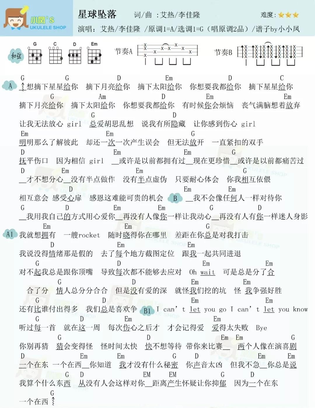 星球坠落尤克里里谱-1