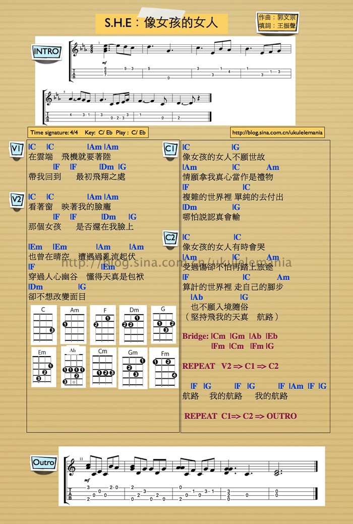 像女孩的女人尤克里里谱-1