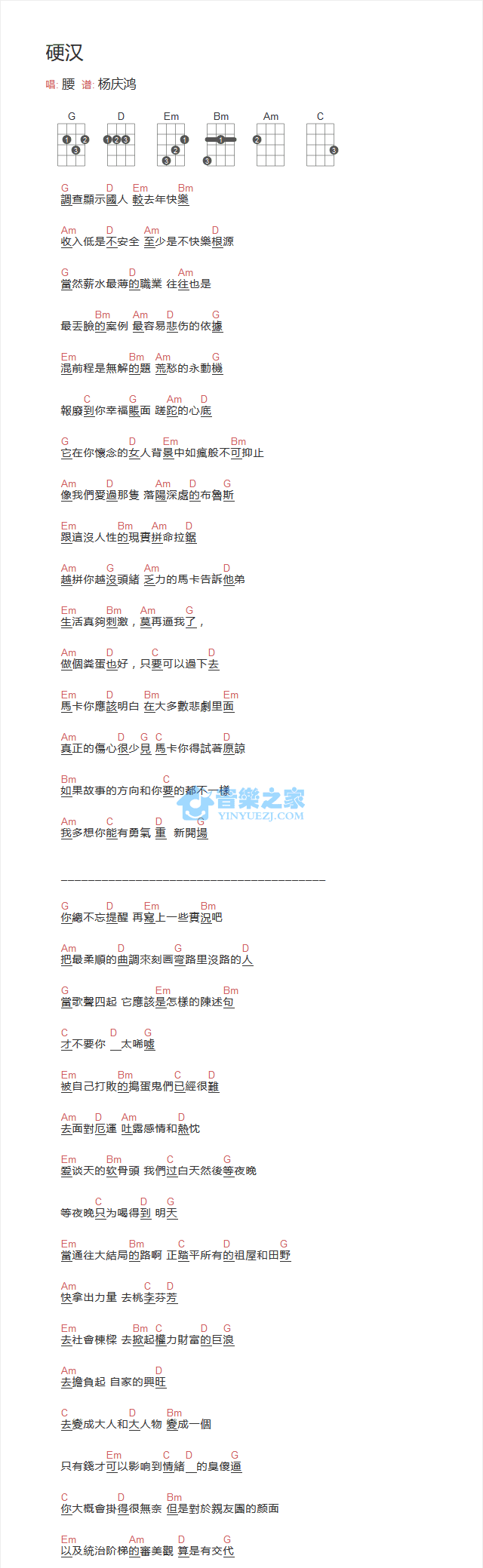 硬汉尤克里里谱