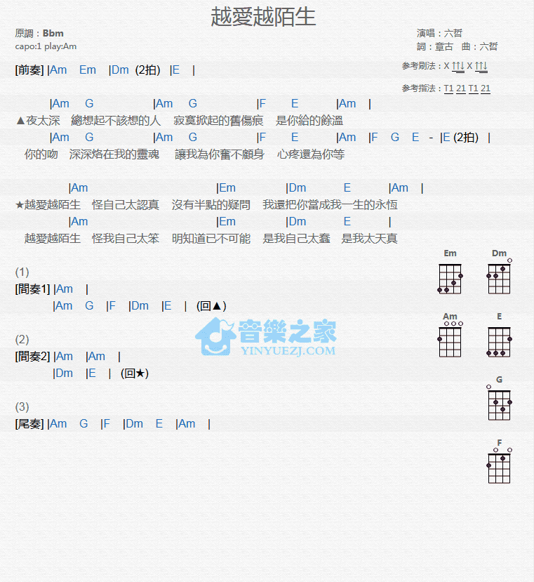越爱越陌生尤克里里谱