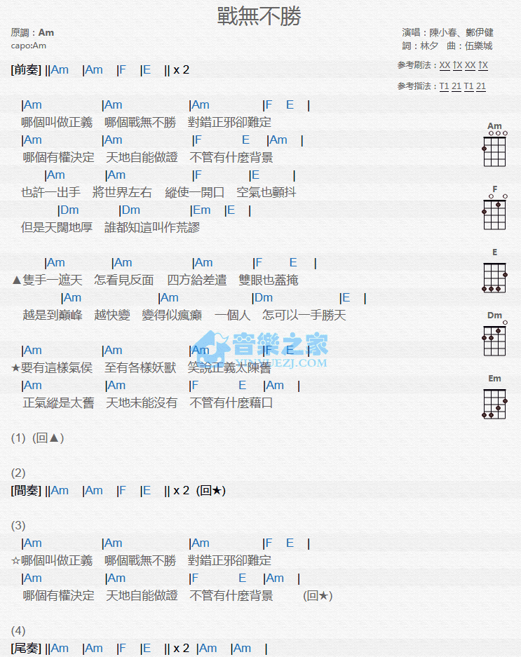 战无不胜尤克里里谱