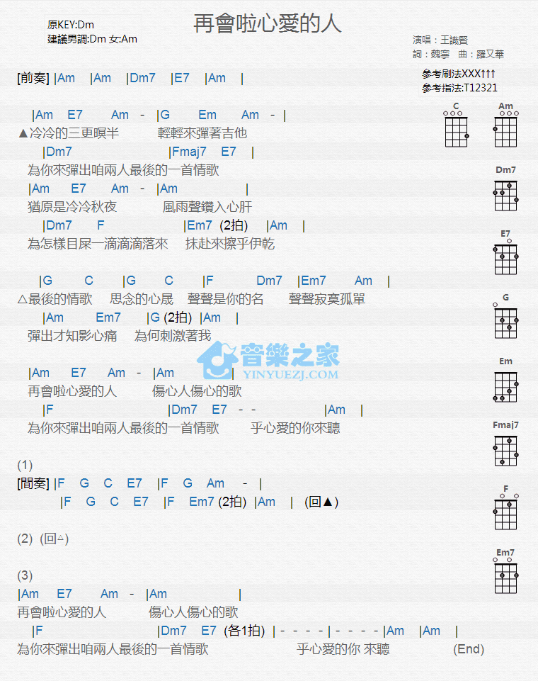 再会啦心爱的人尤克里里谱