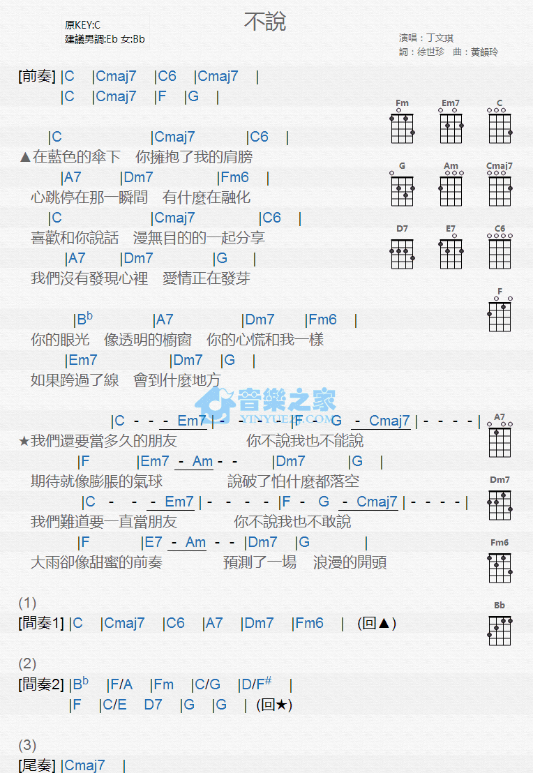 不说尤克里里谱