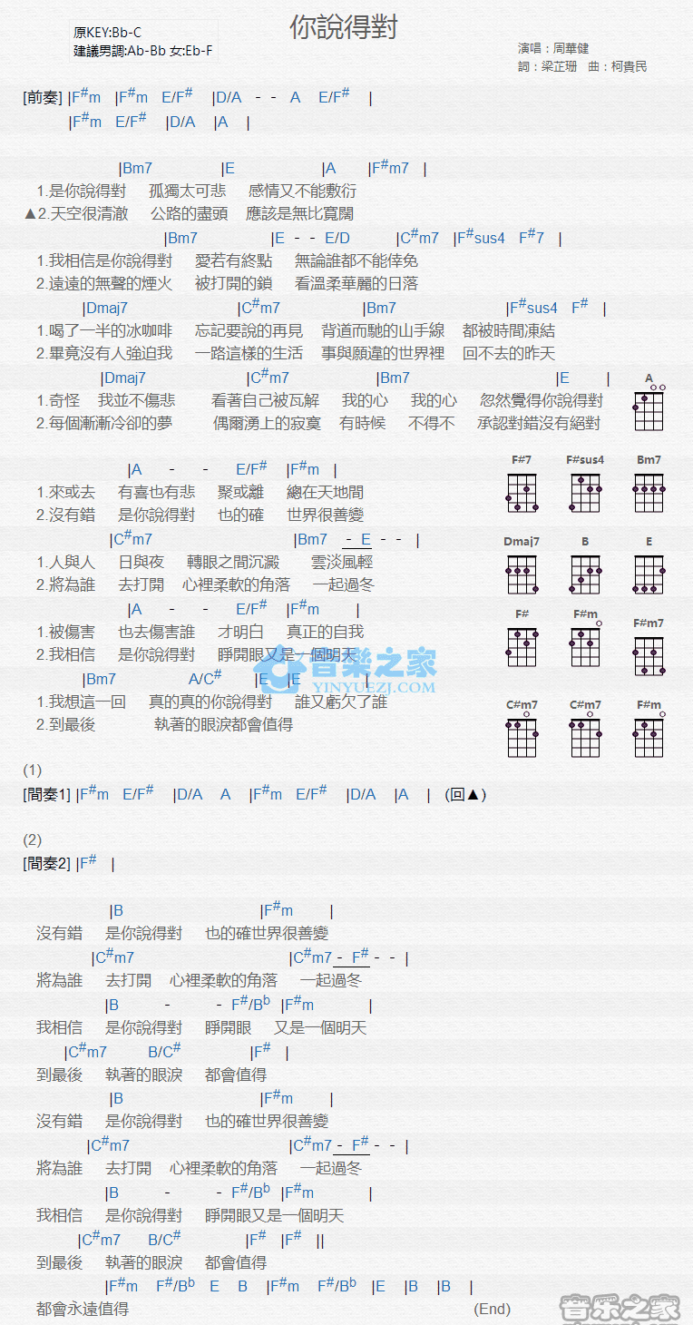 你说得对尤克里里谱