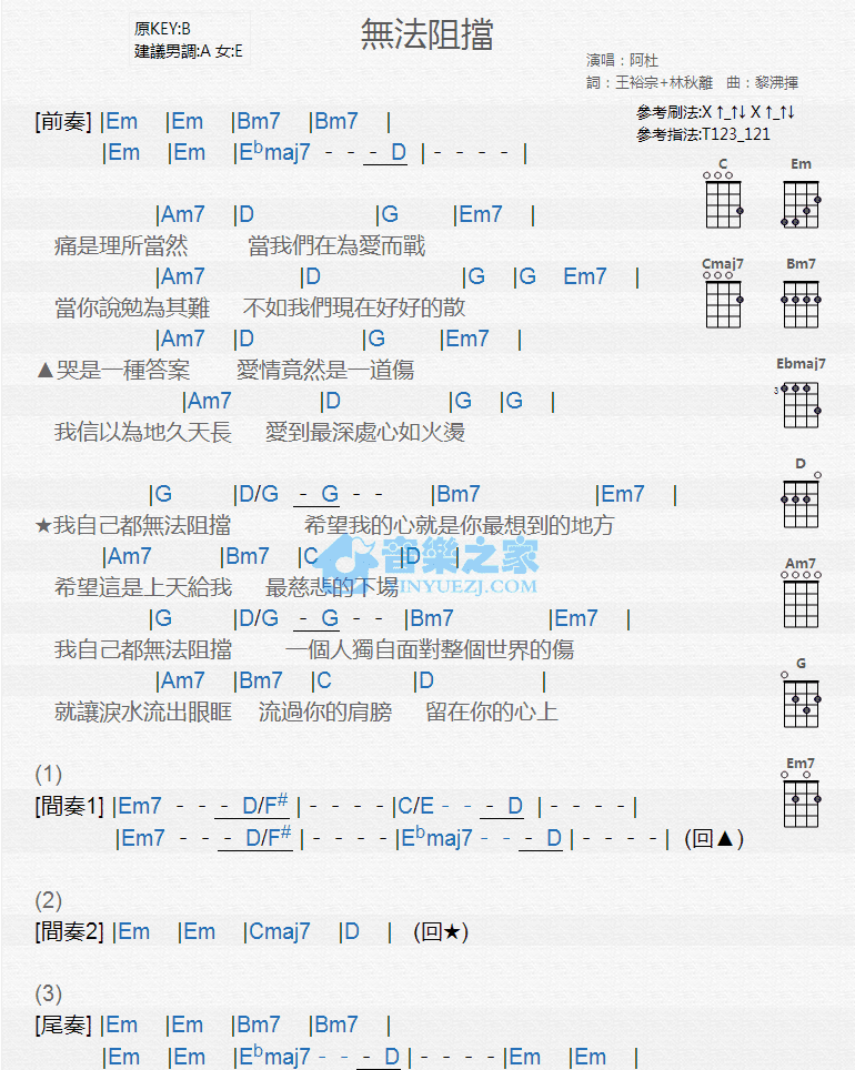 无法阻挡尤克里里谱