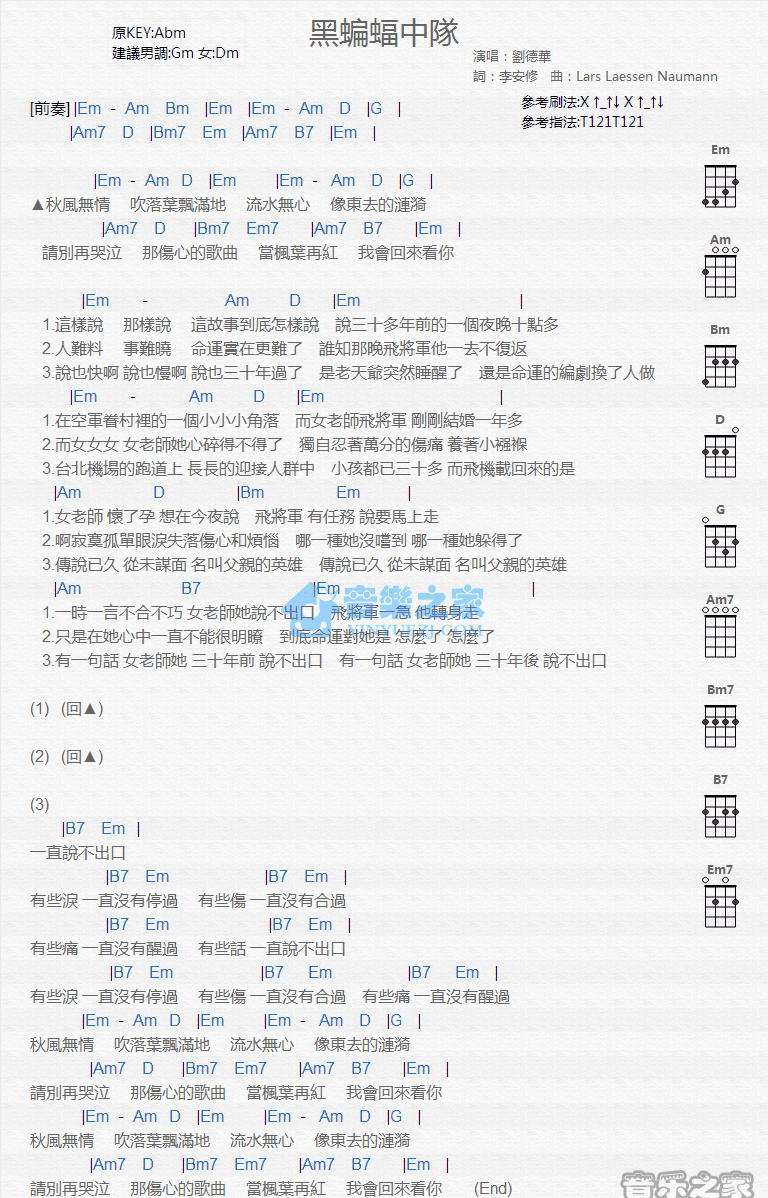 黑蝙蝠中队尤克里里谱