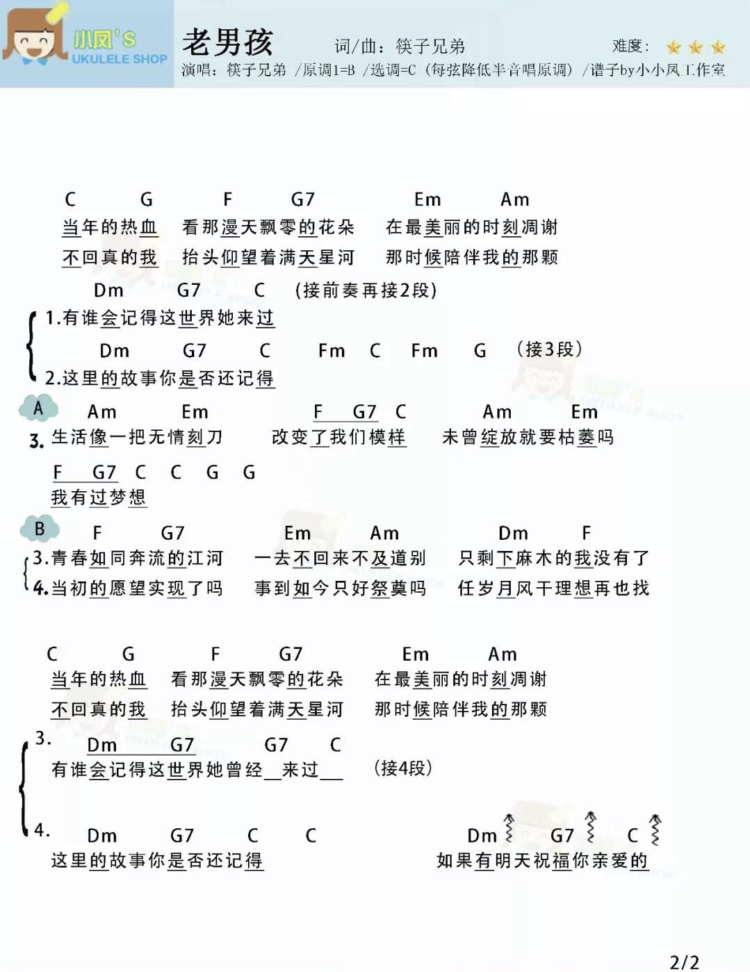 老男孩尤克里里谱-2