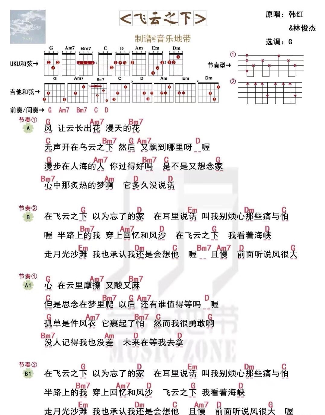 飞云之下尤克里里谱