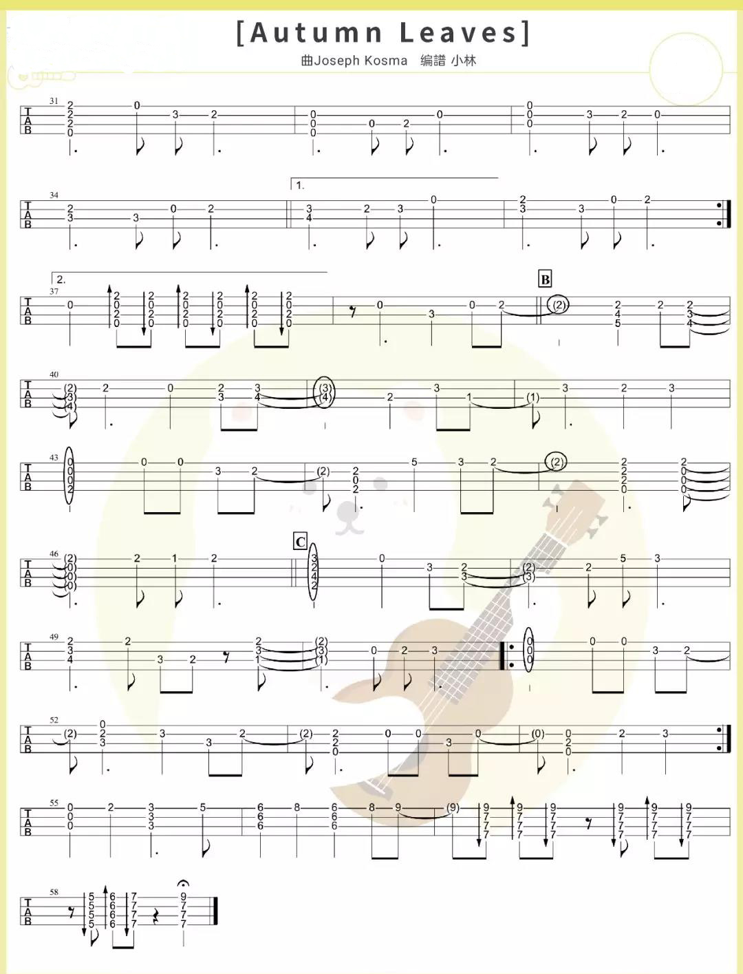 Autumn Leaves尤克里里谱-2